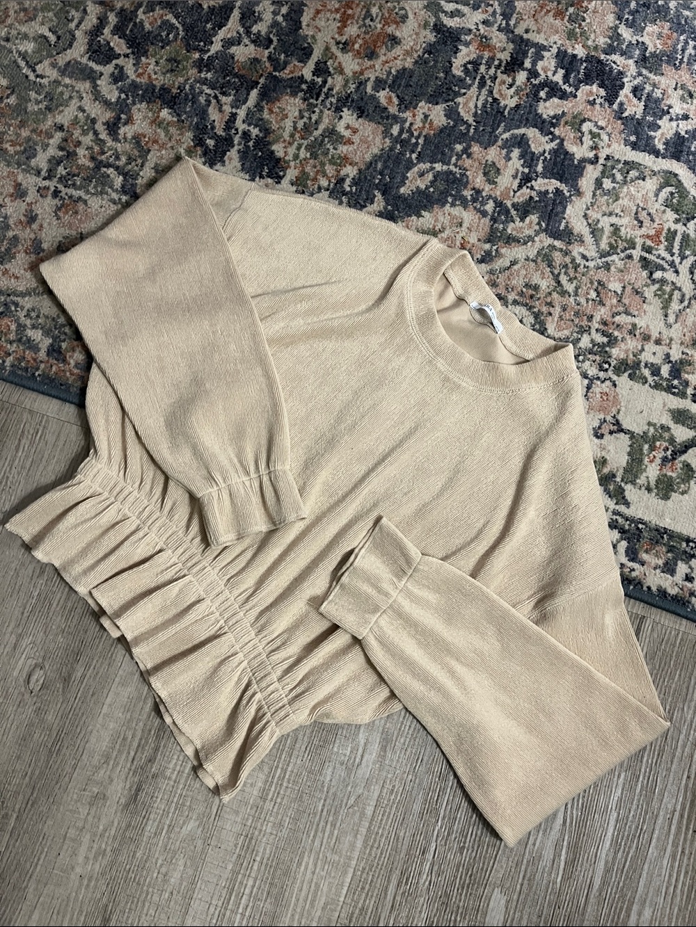 Zara Beige Peplum Crewneck Top